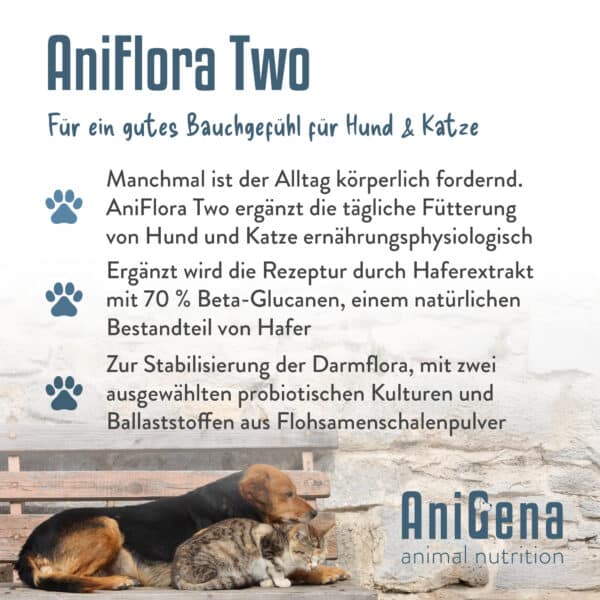 AniFlora Two für Hund und Katze – mit Beta-Glucanen, probiotischen Kulturen und Flohsamenschalen zur Unterstützung der Darmflora